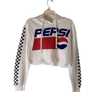 Pepsi White and Red Cropped Hoodie